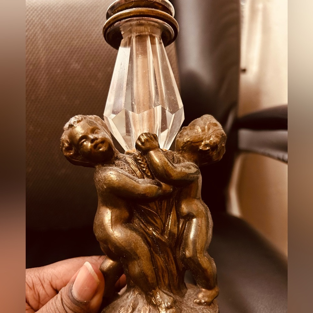 Vintage antique cherub angel lamp stand